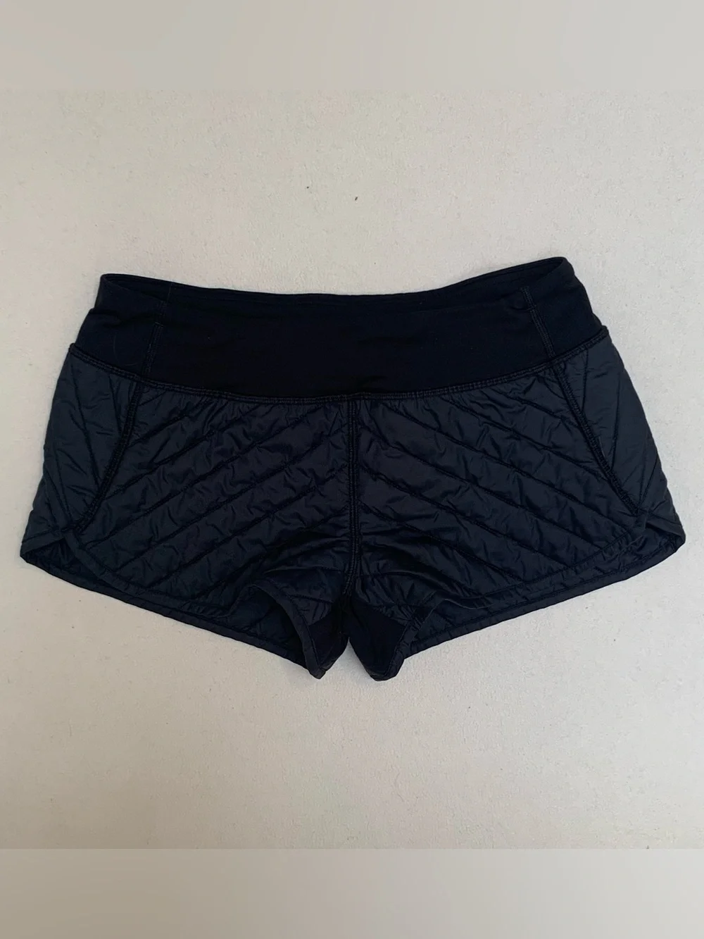 Ivivva by Lululemon Girls Black Quilted Athletic Shorts Sz 14 Zip Pocket Running